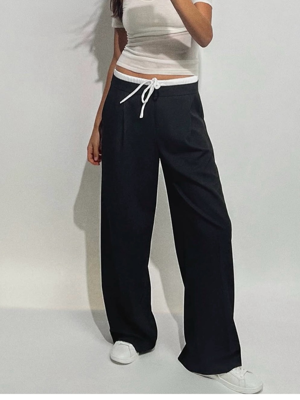 Zara Wide Leg Trousers With Double Waistband